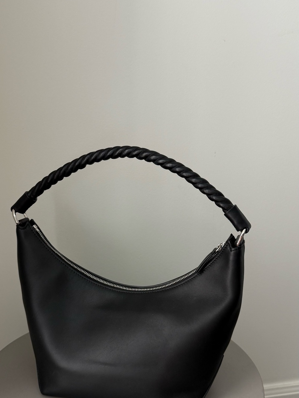 Jenni Kayne Black Braided-Handle Hobo Shoulder Bag